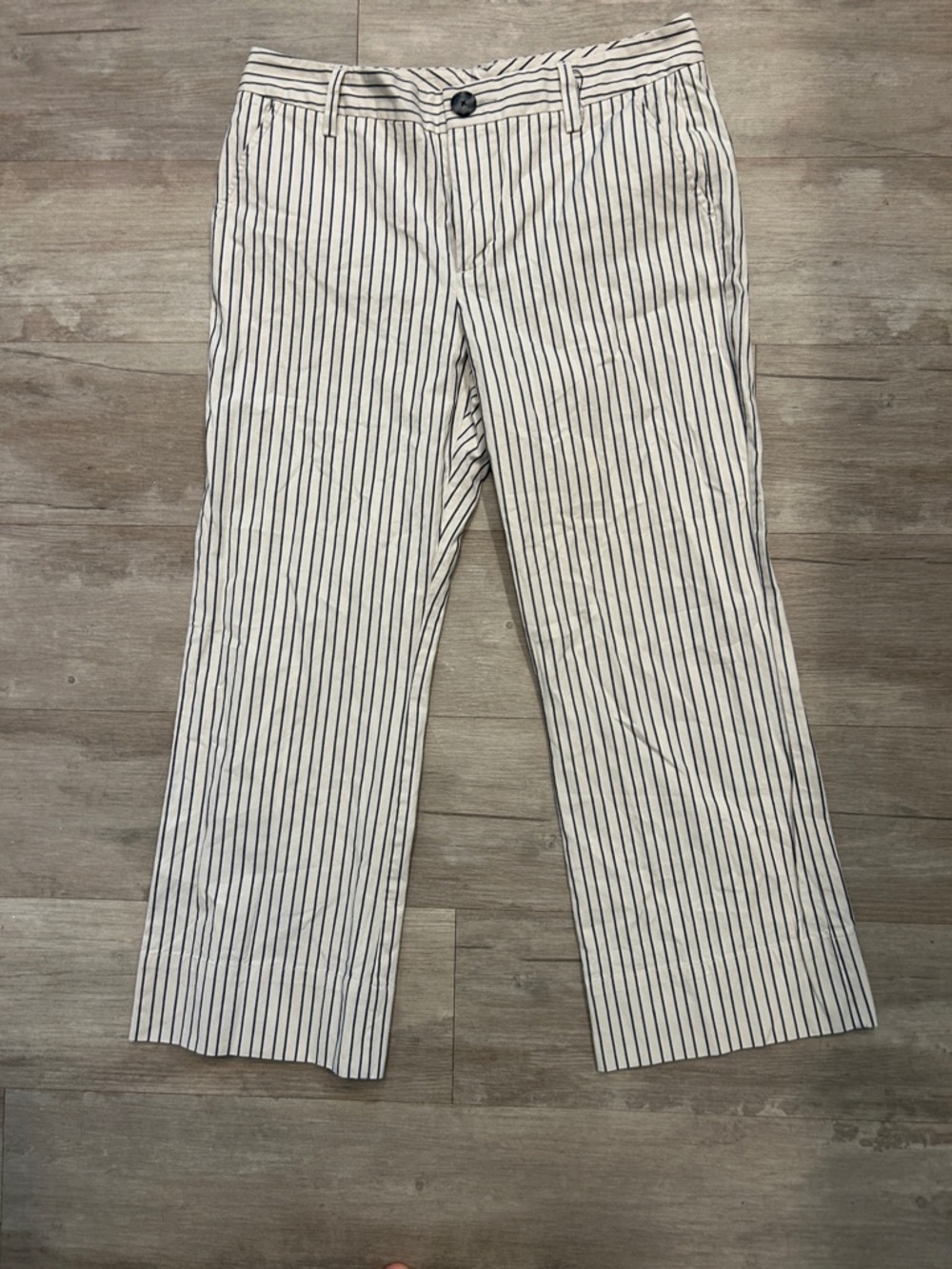 Cabi Striped White & Navy Wide-Leg Pants